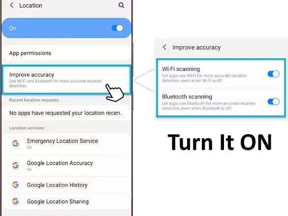 Enable Wi-Fi Scnning and Bluetooth Scanning on Samsung S24